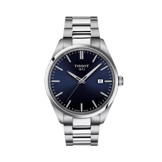 Tissot PR 100 T150.410.11.041.00 herreklokke med quartzverk, blå skive og kasse og lenke i stål. 