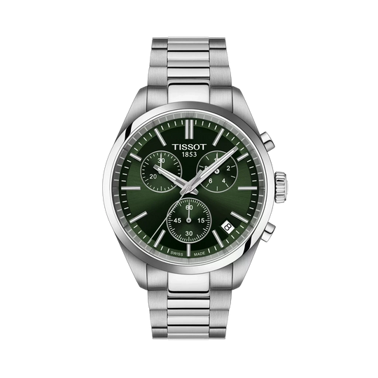 Tissot PR 100 40 mm 
T1504171109100 herreklokke i stål med grønn skive og kronograf