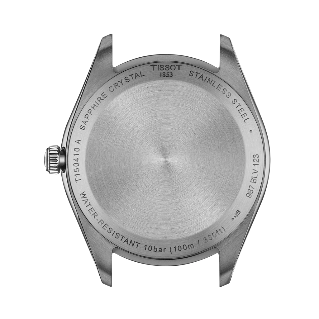 Tissot PR 100 T150.410.11.041.00 herreklokke med quartzverk, blå skive og kasse og lenke i stål. 