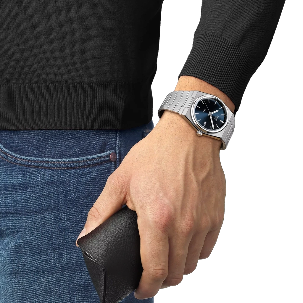 Tissot PRX T137.410.11.041.00 herreklokke i stål med quartzverk og blå skive