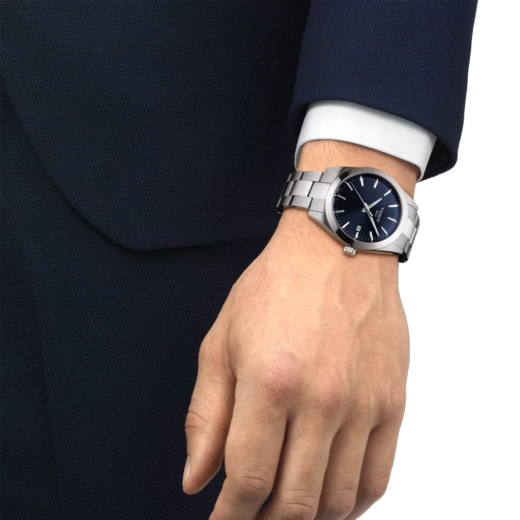 Tissot Gentleman T127.410.11.041.00 herreklokke på 40 mm i stål med quartzverk og blå skive. 