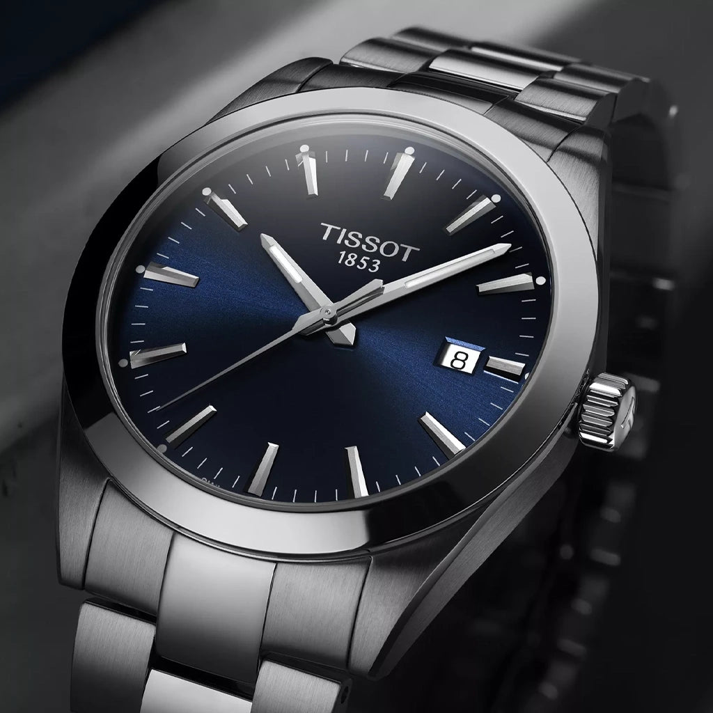 Tissot Gentleman T127.410.11.041.00 herreklokke på 40 mm i stål med quartzverk og blå skive. 