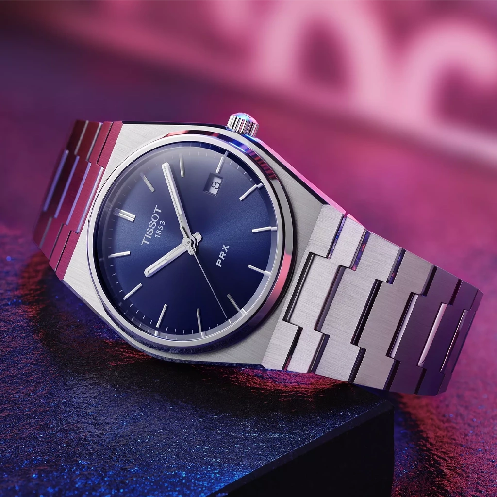 Tissot PRX T137.410.11.041.00 herreklokke i stål med quartzverk og blå skive