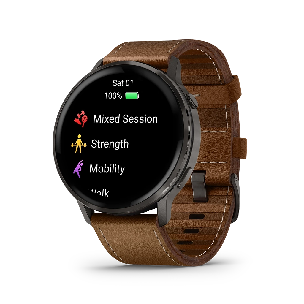 Garmin Venu 4 - 45 mm 010-03014-03 til herre i stål med AMOLED-skjerm, skinnrem og ekstra silikonrem. Opptil 12 dagers batteritid.