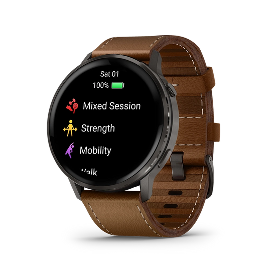 Garmin Venu 4 - 45 mm 010-03014-03 til herre i stål med AMOLED-skjerm, skinnrem og ekstra silikonrem. Opptil 12 dagers batteritid.