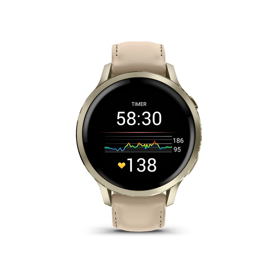 Garmin Venu 4 - 41 mm 010-03013-03 i stål med AMOLED-skjerm, skinnrem og ekstra silikonrem. Opptil 10 dager batteritid.