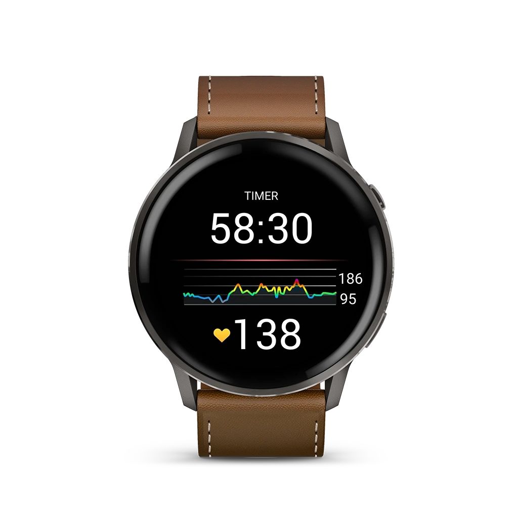 Garmin Venu 4 - 45 mm 010-03014-03 til herre i stål med AMOLED-skjerm, skinnrem og ekstra silikonrem. Opptil 12 dagers batteritid.