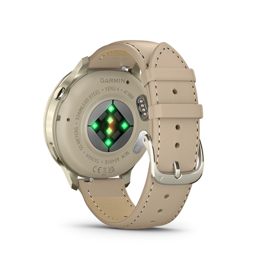 Garmin Venu 4 - 41 mm 010-03013-03 i stål med AMOLED-skjerm, skinnrem og ekstra silikonrem. Opptil 10 dager batteritid.