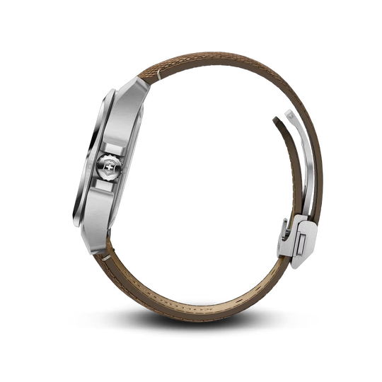 Victorinox I.N.O.X. Automatic herreklokke på 41 mm med blå skive, brun trerem + en ekstra blå gummirem. 200 meter vanntett.