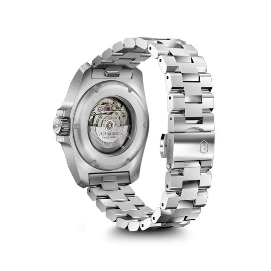 Victorinox I.N.O.X. Automatic herreur med blå skive, kasse og lenke i stål. Vanntett til 200 meter.