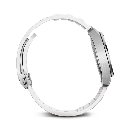 Victorinox I.N.O.X dameklokke med hvit skive, kasse i stål og gummirem.