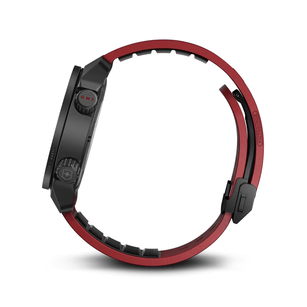 Victorinox Air Pro GMT Automatic herreklokke på 43 mm med GMT-funksjon, sort skive og kasse og gummirem. 