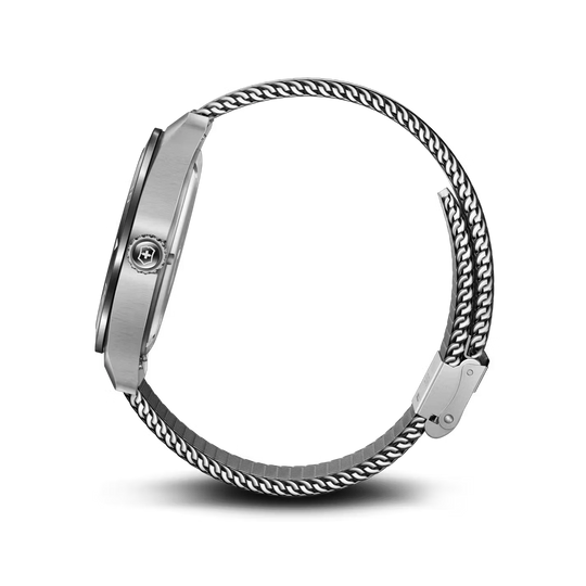 Victorinox Swiss Army 242043 er en herreklokke med quartzverk, sort skive og stållenke. 