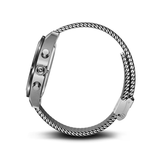 Victorinox Swiss Army Chronograph herreur med quartzverk, sort skive, kasse og meshlenke i stål. 