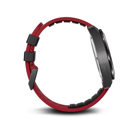 Victorinox Swiss Army Chronograph herreur med quartzverk, sort kasse, skive og skinnrem med røde detaljer. 100 meter vanntett.